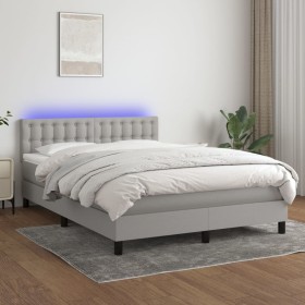 Cama box spring colchón y luces LED tela gris claro 140x190 cm de , Camas y somieres - Ref: Foro24-3133469, Precio: 437,79 €,...