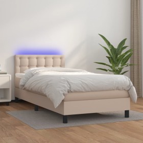 Cama box spring colchón LED cuero sintético capuchino 80x200 cm de , Camas y somieres - Ref: Foro24-3134194, Precio: 299,68 €...