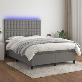 Cama box spring colchón y luces LED tela gris oscuro 140x190 cm de , Camas y somieres - Ref: Foro24-3135190, Precio: 544,09 €...