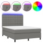 Cama box spring colchón y luces LED tela gris oscuro 140x190 cm de , Camas y somieres - Ref: Foro24-3135190, Precio: 556,84 €...