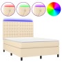 Cama box spring colchón y luces LED tela crema 140x200 cm de , Camas y somieres - Ref: Foro24-3135202, Precio: 528,41 €, Desc...