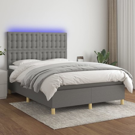 Boxspringbettmatratze und LED-Leuchten dunkelgrauer Stoff 140x200 cm von , Betten und Lattenroste - Ref: Foro24-3135758, Prei...