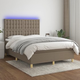 Box spring bed with mattress and LED lights taupe gray fabric 140x190 cm by , Beds and slatted bases - Ref: Foro24-3135753, P...