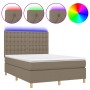 Boxspringbett mit Matratze und LED-Leuchten aus taupegrauem Stoff 140x190 cm von , Betten und Lattenroste - Ref: Foro24-31357...