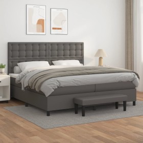 Cama box spring con colchón cuero sintético gris 200x200 cm de , Camas y somieres - Ref: Foro24-3137687, Precio: 729,99 €, De...