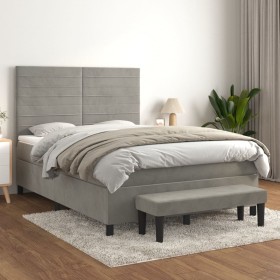 Box spring bed with light gray velvet mattress 140x190 cm by , Beds and slatted bases - Ref: Foro24-3137899, Price: 600,67 €,...