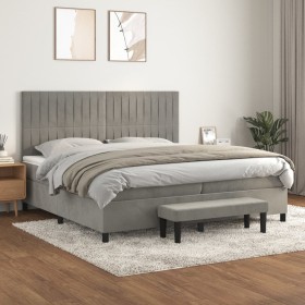 Box spring bed with light gray velvet mattress 200x200 cm by , Beds and slatted bases - Ref: Foro24-3137983, Price: 692,37 €,...