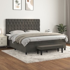 Box spring bed with dark gray velvet mattress 160x200 cm by , Beds and slatted bases - Ref: Foro24-3138032, Price: 630,00 €, ...