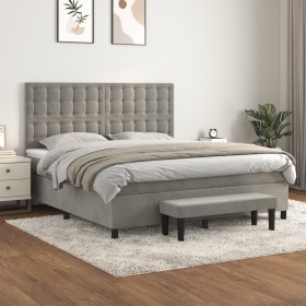 Box spring bed with light gray velvet mattress 160x200 cm by , Beds and slatted bases - Ref: Foro24-3138091, Price: 629,79 €,...