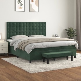 Cama box spring con colchón terciopelo verde oscuro 180x200 cm de , Camas y somieres - Ref: Foro24-3138100, Precio: 697,07 €,...