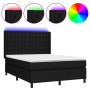 Box spring bed mattress and LED lights black fabric 140x190 cm by , Beds and slatted bases - Ref: Foro24-3138631, Price: 569,...