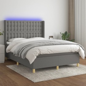 Box spring bed mattress and LED lights dark gray fabric 140x190 cm by , Beds and slatted bases - Ref: Foro24-3139190, Price: ...