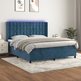 Cama box spring colchón y LED terciopelo azul oscuro 160x200 cm de , Camas y somieres - Ref: Foro24-3139815, Precio: 562,99 €...