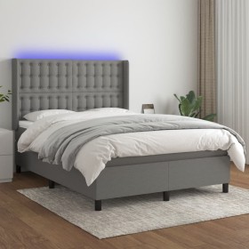 Cama box spring colchón y luces LED tela gris oscuro 140x200 cm de , Camas y somieres - Ref: Foro24-3138638, Precio: 523,54 €...