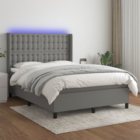 Box spring bed mattress and LED lights dark gray fabric 140x200 cm by , Beds and slatted bases - Ref: Foro24-3138638, Price: ...