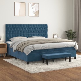 Box spring bed with dark blue velvet mattress 200x200 cm by , Beds and slatted bases - Ref: Foro24-3138047, Price: 727,00 €, ...