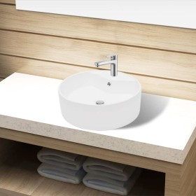 Lavabo de cerámica con agujero para grifo/desagüe blanco redondo de vidaXL, Lavabos - Ref: Foro24-141938, Precio: 67,28 €, De...