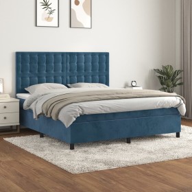 Box spring bed with dark blue velvet mattress 160x200 cm by , Beds and slatted bases - Ref: Foro24-3143275, Price: 574,59 €, ...