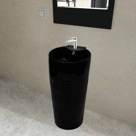 Rundes Keramikwaschbecken mit schwarzem Wasserhahn/Ablaufloch von vidaXL, Sinkt - Ref: Foro24-141943, Preis: 281,58 €, Rabatt: %