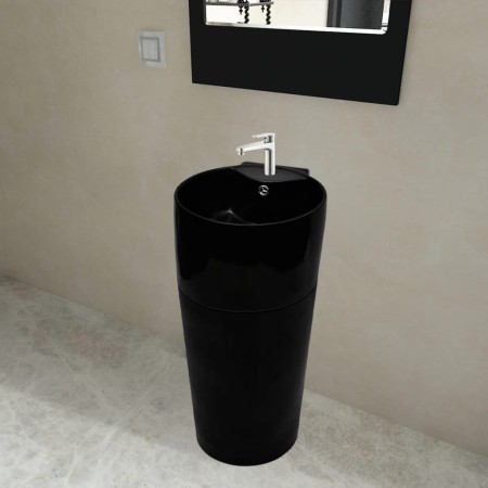 Rundes Keramikwaschbecken mit schwarzem Wasserhahn/Ablaufloch von vidaXL, Sinkt - Ref: Foro24-141943, Preis: 281,85 €, Rabatt: %