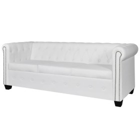 Sofá Chesterfield de 3 plazas cuero sintético blanco de vidaXL, Sofás - Ref: Foro24-242372, Precio: 453,53 €, Descuento: %