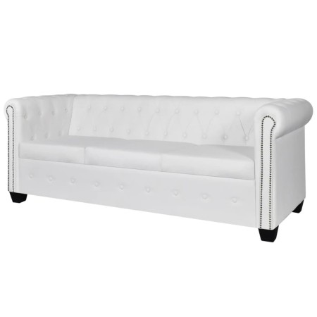 Sofá Chesterfield de 3 plazas cuero sintético blanco de vidaXL, Sofás - Ref: Foro24-242372, Precio: 447,11 €, Descuento: %