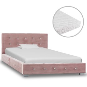 Bed with pink velvet mattress 90x200 cm by , Beds and slatted bases - Ref: Foro24-278162, Price: 377,34 €, Discount: %