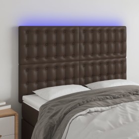 Headboard with LED lights brown synthetic leather 144x5x118/128 cm by , Headboards and footboards - Ref: Foro24-3122517, Pric...