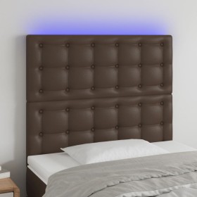 Cabecero con luces LED cuero sintético marrón 80x5x118/128 cm de , Cabeceros y pies de cama - Ref: Foro24-3122499, Precio: 69...