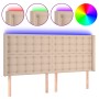 Headboard with LED cappuccino synthetic leather 147x16x118/128cm by , Headboards and footboards - Ref: Foro24-3124143, Price:...