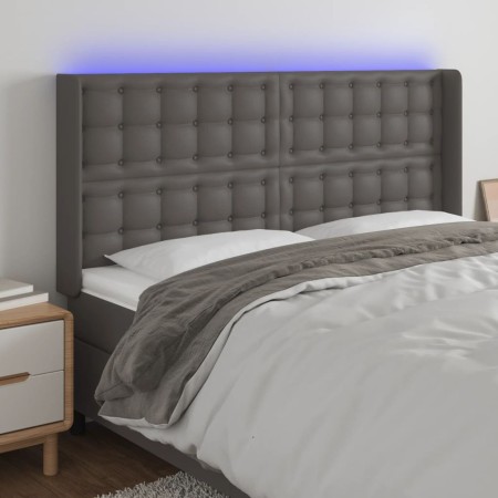 Cabecero con LED cuero sintético gris 163x16x118/128cm de , Cabeceros y pies de cama - Ref: Foro24-3124148, Precio: 142,99 €,...