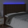 Cabecero con LED cuero sintético marrón 147x16x118/128 cm de , Cabeceros y pies de cama - Ref: Foro24-3124141, Precio: 128,37...