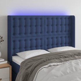 Blue fabric headboard with LED 147x16x118/128 cm by , Headboards and footboards - Ref: Foro24-3124486, Price: 134,64 €, Disco...