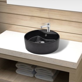 Lavabo de cerámica con agujero para grifo/desagüe negro redondo de vidaXL, Lavabos - Ref: Foro24-141939, Precio: 62,54 €, Des...