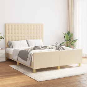 Bed frame with cream fabric headboard 140x190 cm by , Beds and slatted bases - Ref: Foro24-3125378, Price: 229,31 €, Discount: %