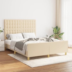 Bed frame with cream fabric headboard 140x200 cm by , Beds and slatted bases - Ref: Foro24-3125386, Price: 221,36 €, Discount: %