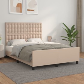 Cappuccino synthetic leather headboard bed frame 140x190cm by , Beds and slatted bases - Ref: Foro24-3125572, Price: 250,09 €...