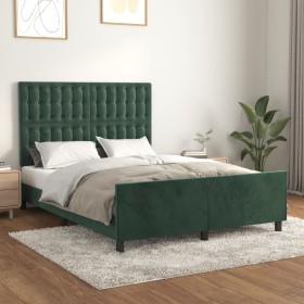 Estructura cama con cabecero terciopelo verde oscuro 140x190 cm de , Camas y somieres - Ref: Foro24-3125998, Precio: 234,66 €...