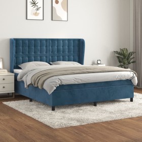 Box spring bed with dark blue velvet mattress 160x200 cm by , Beds and slatted bases - Ref: Foro24-3129463, Price: 587,93 €, ...