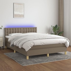 Boxspringbett mit Matratze und LED-Leuchten taupegrauer Stoff 140x190 cm von , Betten und Lattenroste - Ref: Foro24-3134033, ...