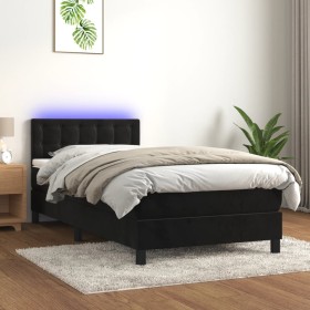 Cama box spring colchón y LED terciopelo negro 80x200 cm de , Camas y somieres - Ref: Foro24-3134611, Precio: 277,99 €, Descu...