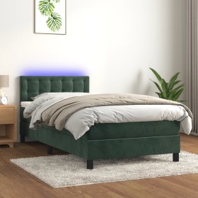 Box spring bed with mattress and LED dark green velvet 90x200 cm by , Beds and slatted bases - Ref: Foro24-3134624, Price: 31...