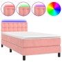 Box spring bed with mattress and LED pink velvet 90x200 cm by , Beds and slatted bases - Ref: Foro24-3134626, Price: 328,21 €...