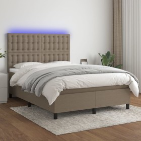 Boxspringbett mit Matratze und LED-Leuchten taupegrauer Stoff 140x190 cm von , Betten und Lattenroste - Ref: Foro24-3135193, ...