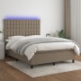 Box spring bed with mattress and LED lights taupe gray fabric 140x190 cm by , Beds and slatted bases - Ref: Foro24-3135193, P...