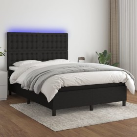 Box spring bed mattress and LED lights black fabric 140x190 cm by , Beds and slatted bases - Ref: Foro24-3135191, Price: 514,...