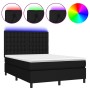 Boxspringbettmatratze und LED-Leuchten aus schwarzem Stoff 140x190 cm von , Betten und Lattenroste - Ref: Foro24-3135191, Pre...