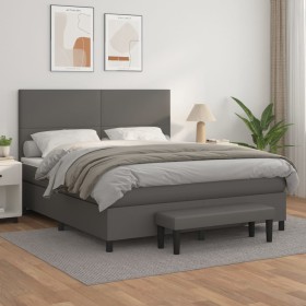 Box spring bed with gray synthetic leather mattress 180x200 cm by , Beds and slatted bases - Ref: Foro24-3137561, Price: 695,...