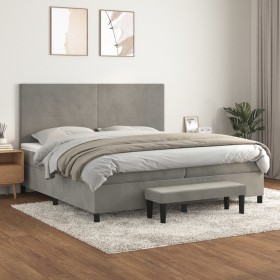 Box spring bed with light gray velvet mattress 200x200 cm by , Beds and slatted bases - Ref: Foro24-3137743, Price: 706,18 €,...