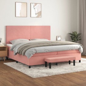 Box spring bed with pink velvet mattress 200x200 cm by , Beds and slatted bases - Ref: Foro24-3137748, Price: 628,99 €, Disco...